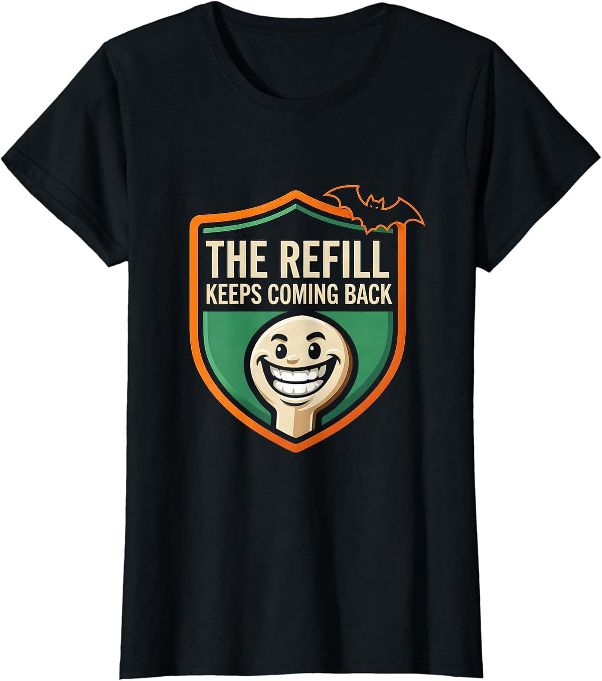 Women's The Refill Keeps Coming Back Funny Pharmacy Tech Halloween T-Shirt - Black