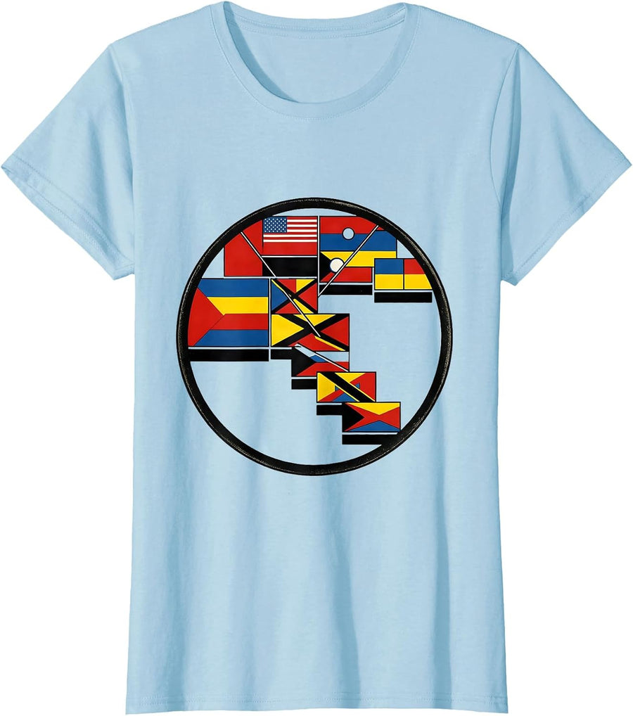 Women's Sealed World Flags Chart Modern Geography Lover T-Shirt - Baby Blue