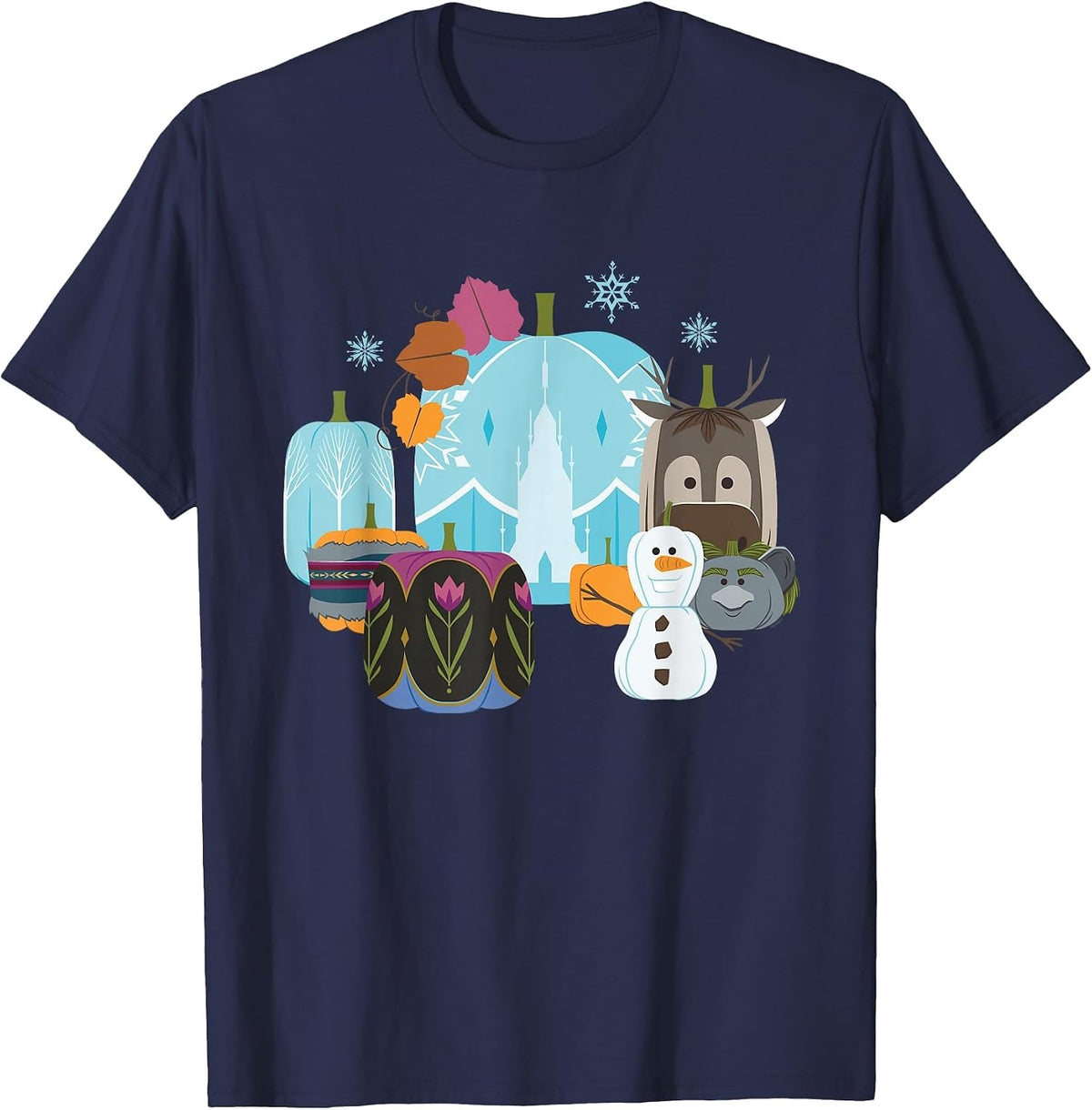 Disney Princess Frozen Pumpkins Autumn Harvest Fall Palace T-Shirt - Navy Blue
