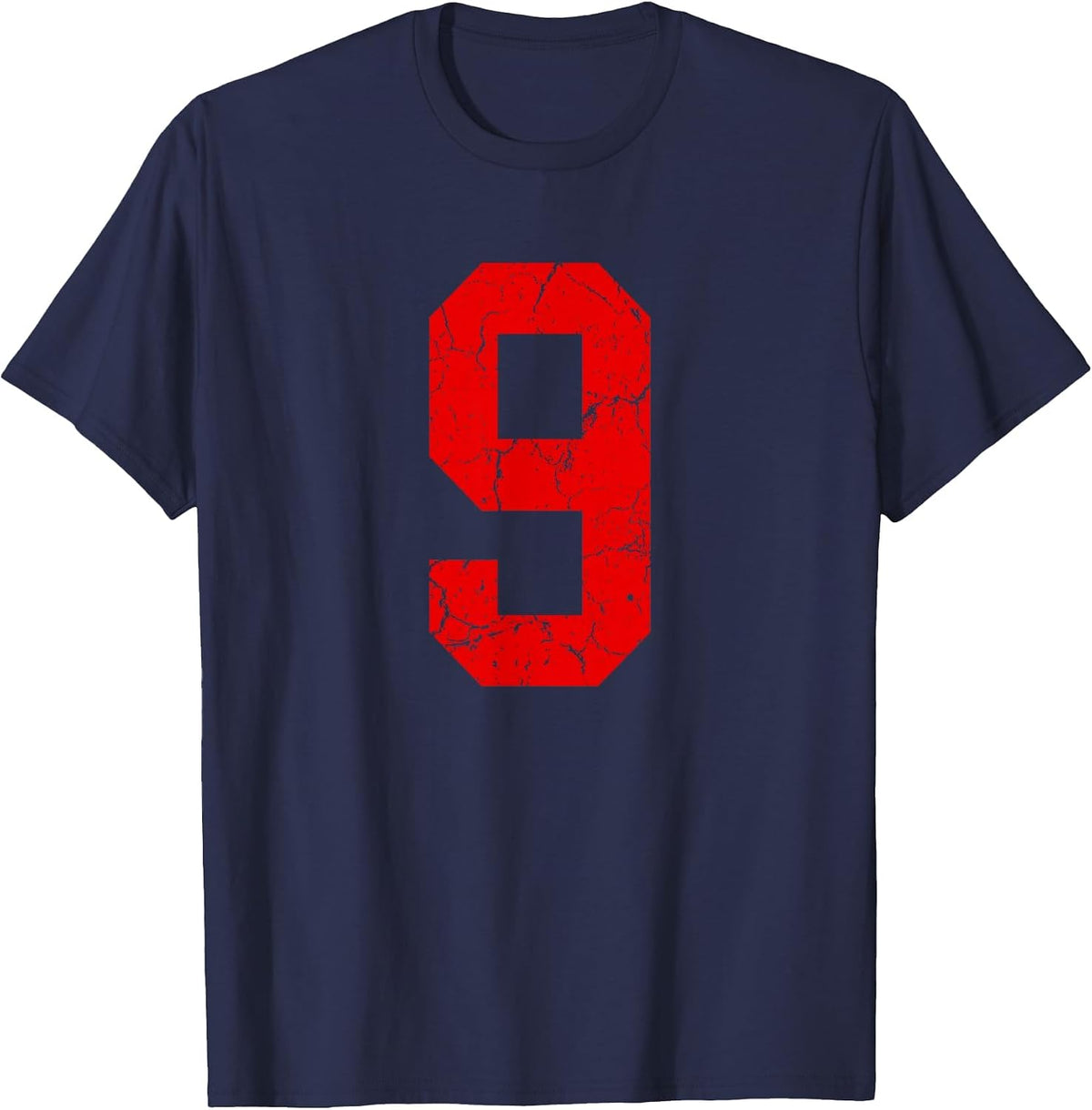 Distressed Red Number 9 Jersey Player Uniform #9 T-Shirt - Navy Blue