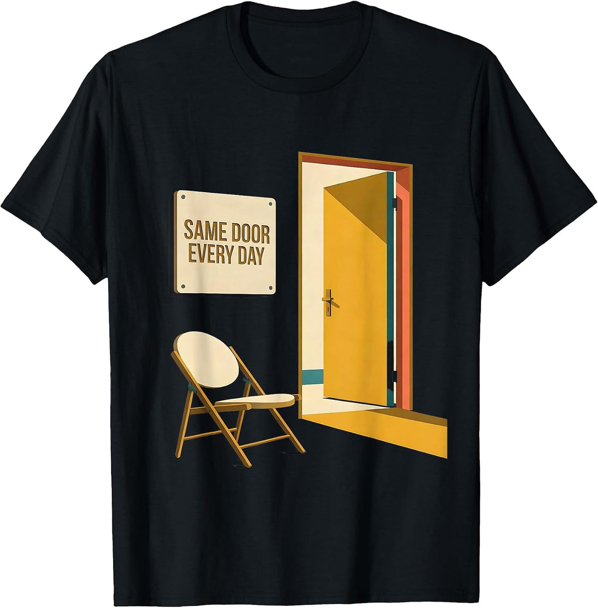 Men's Same Door Every Day Midcentury Modern Social Worker Advocacy T-Shirt - Black