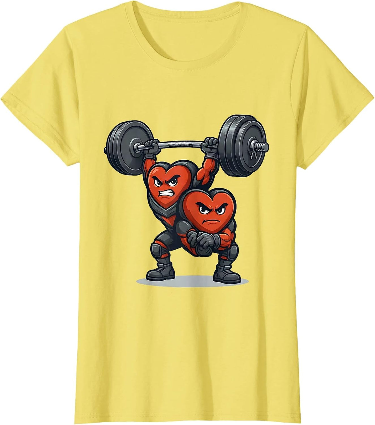 Women's Heart Mascot Gym Humor Valentine's Day Weightlifting T-Shirt - Lemon Yellow