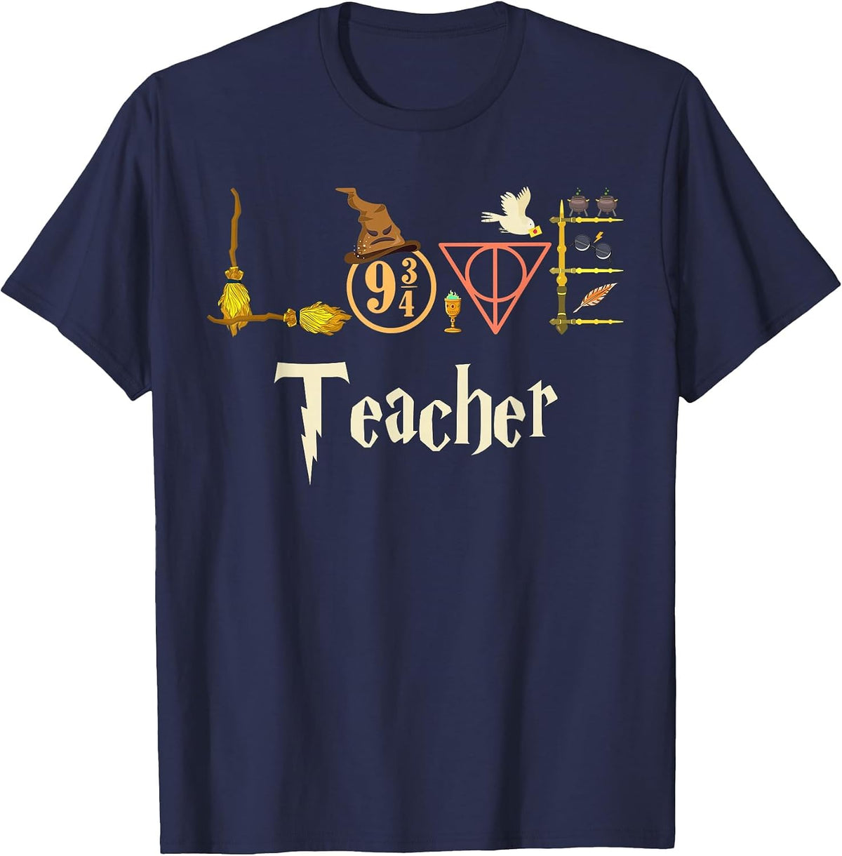 Love Teacher Wizards Back to School Halloween T-Shirt - Navy Blue
