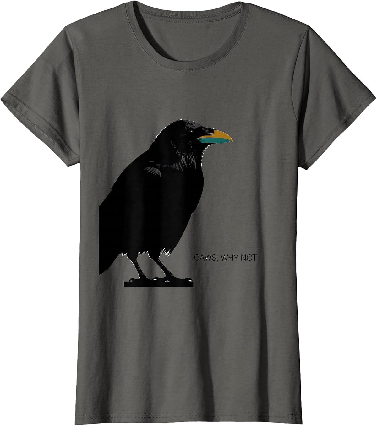 Women's Caws Why Not Midcentury Modern Crow Lover Humor T-Shirt - Asphalt Grey