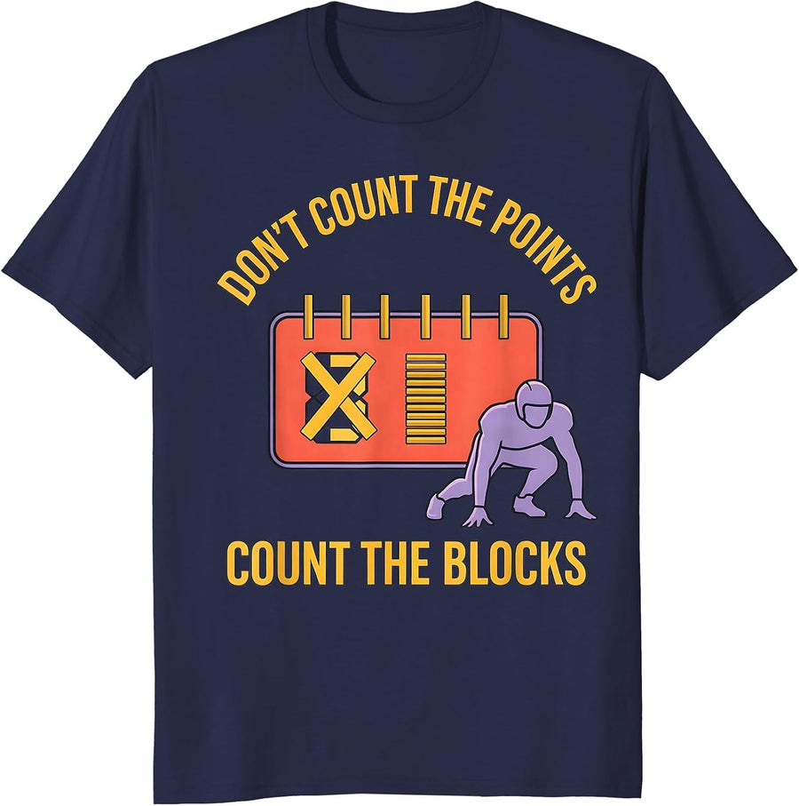 Don't Count The Points — Count The Blocks Football Lineman T-Shirt - Navy Blue