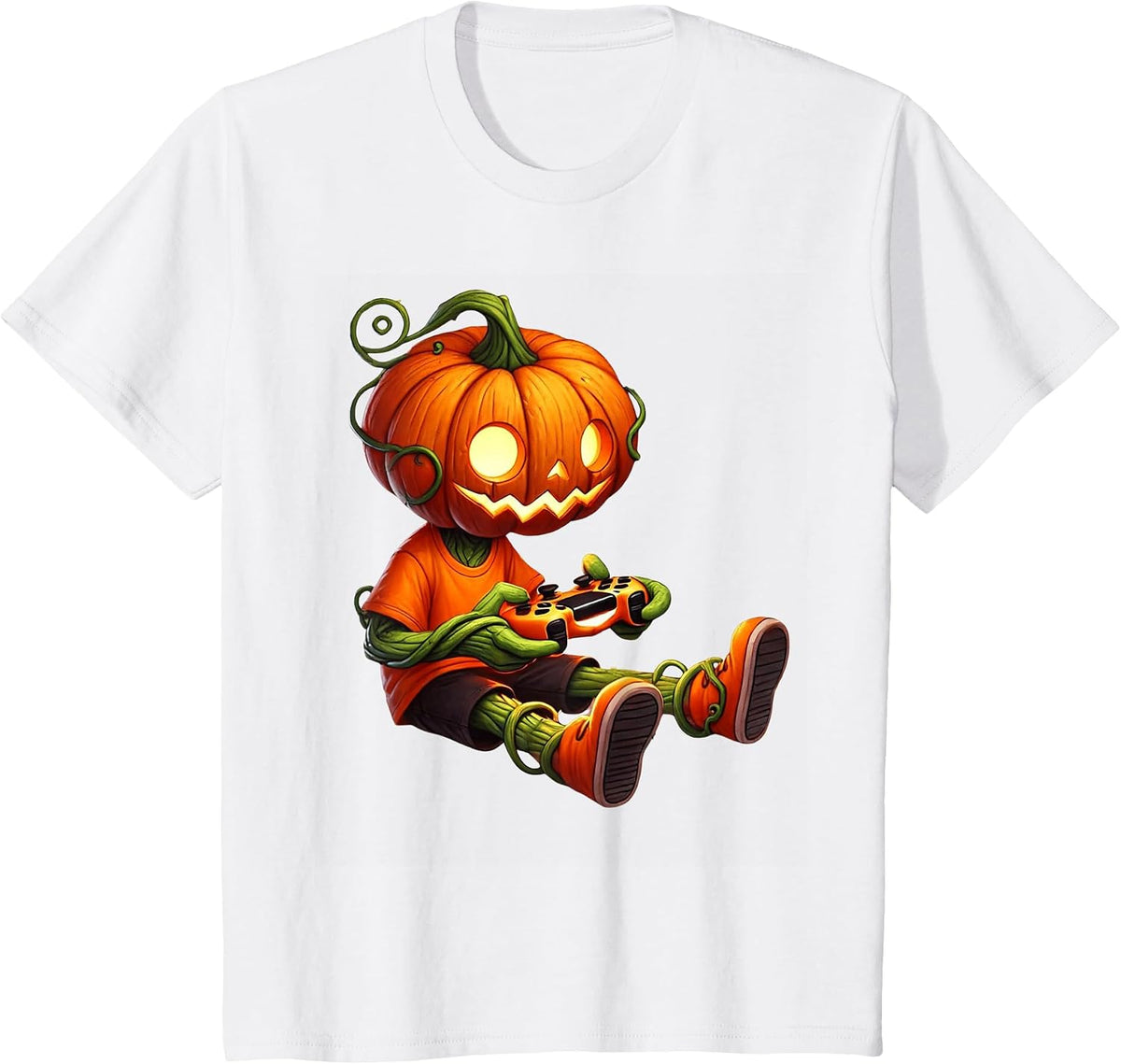 Halloween Pumpkins Head Gamer Video Gaming Boys Men Kids T-Shirt - White