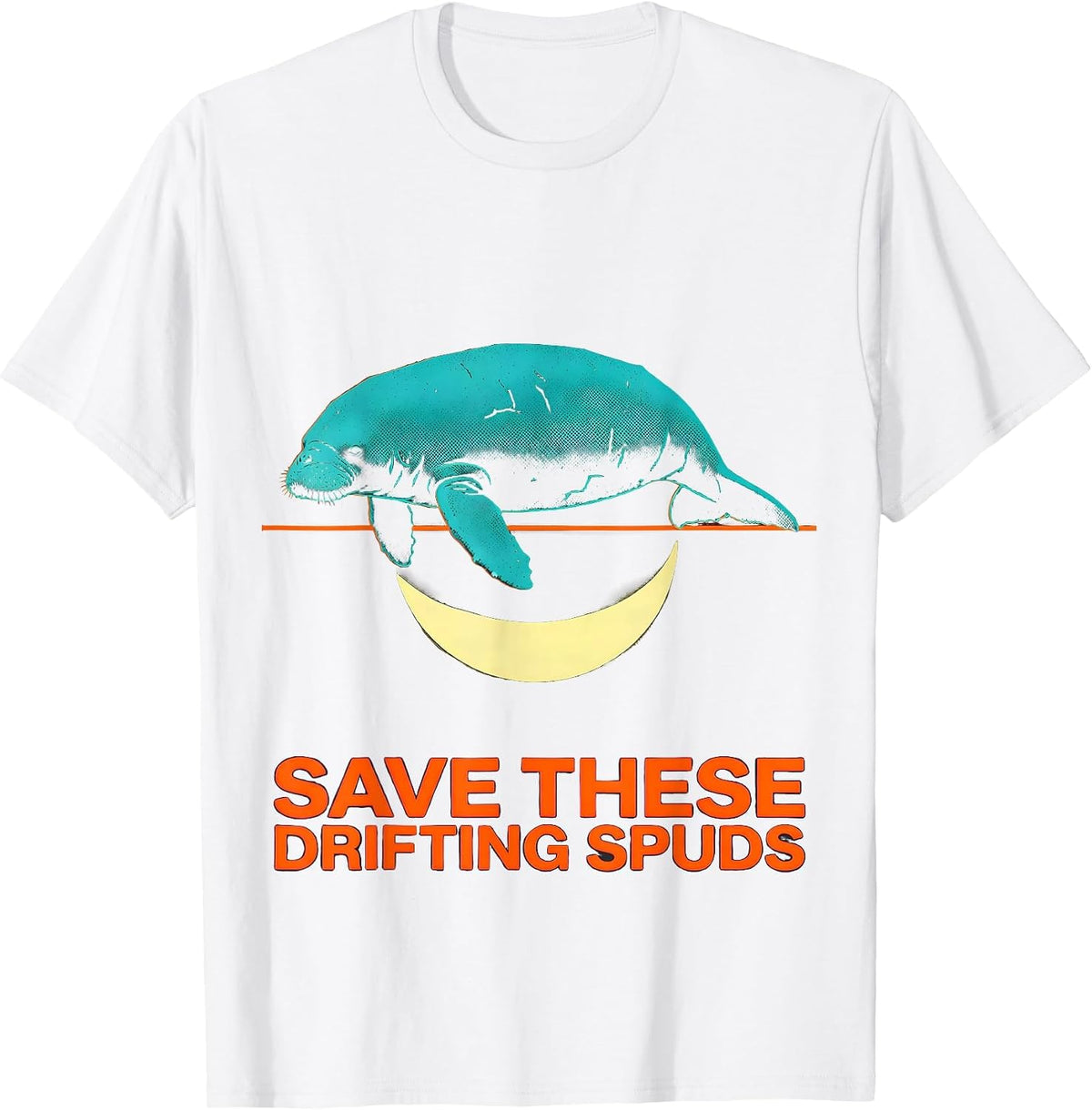Men's Save These Drifting Spuds Funny Manatee Sea Cow Pun Humor T-Shirt - White