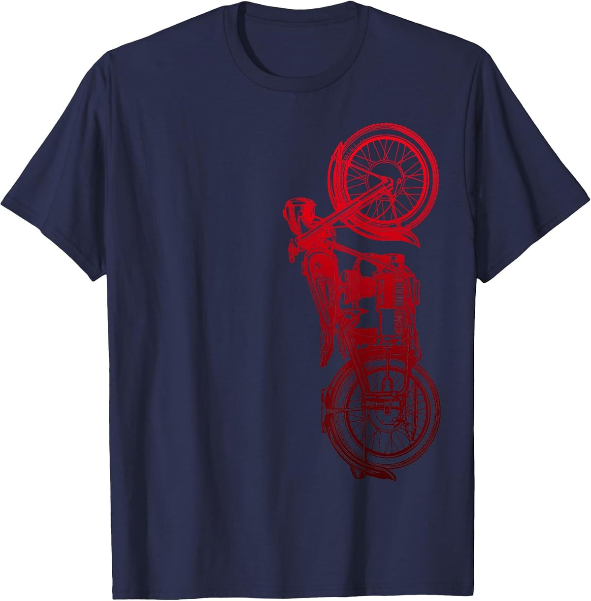 Classic Biker Vintage Retro Black Motorcycle Red T-Shirt - Navy Blue