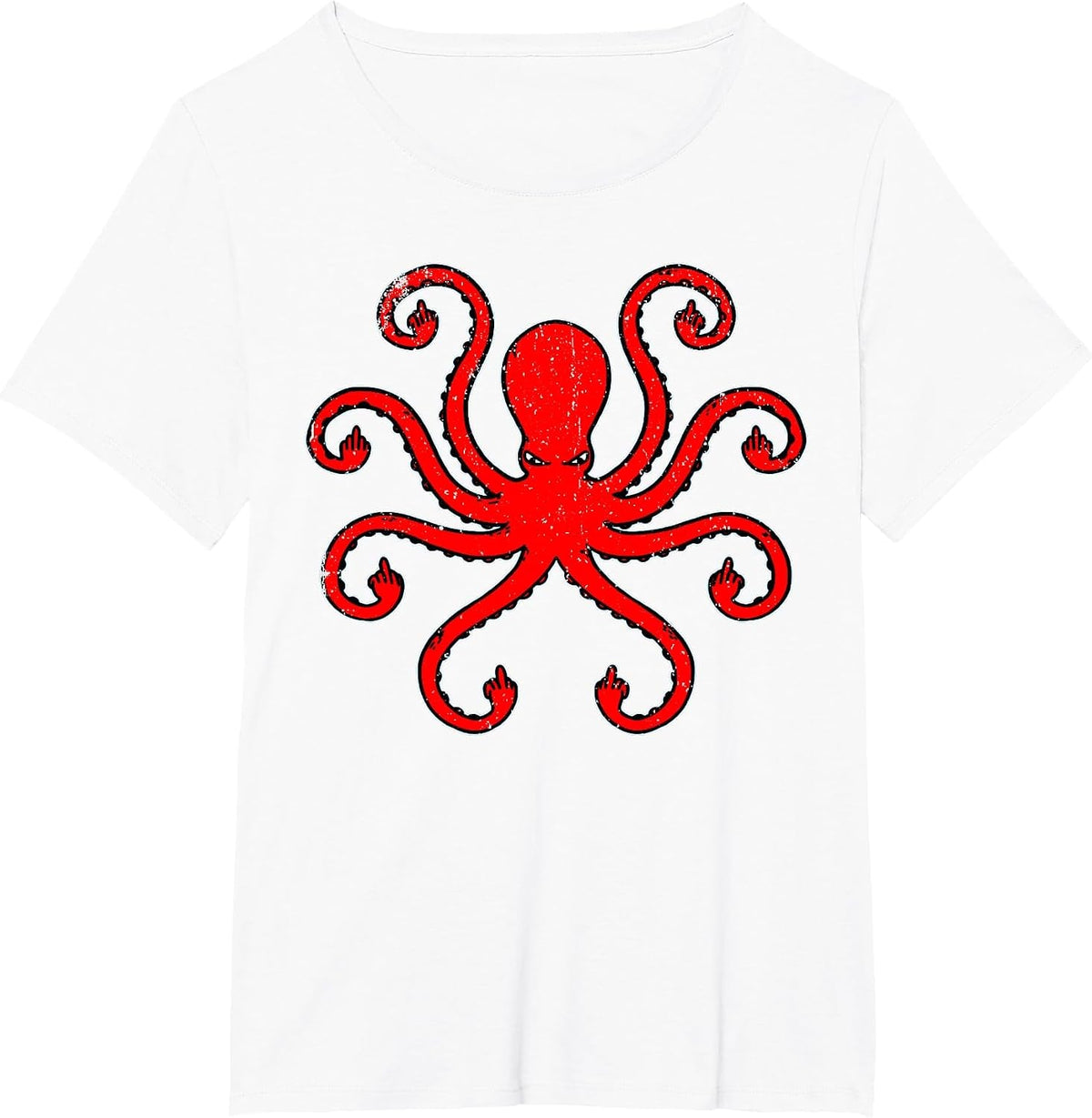 Vintage Octopus Funny Shirt Octopus Middle Fingers T-Shirt - White