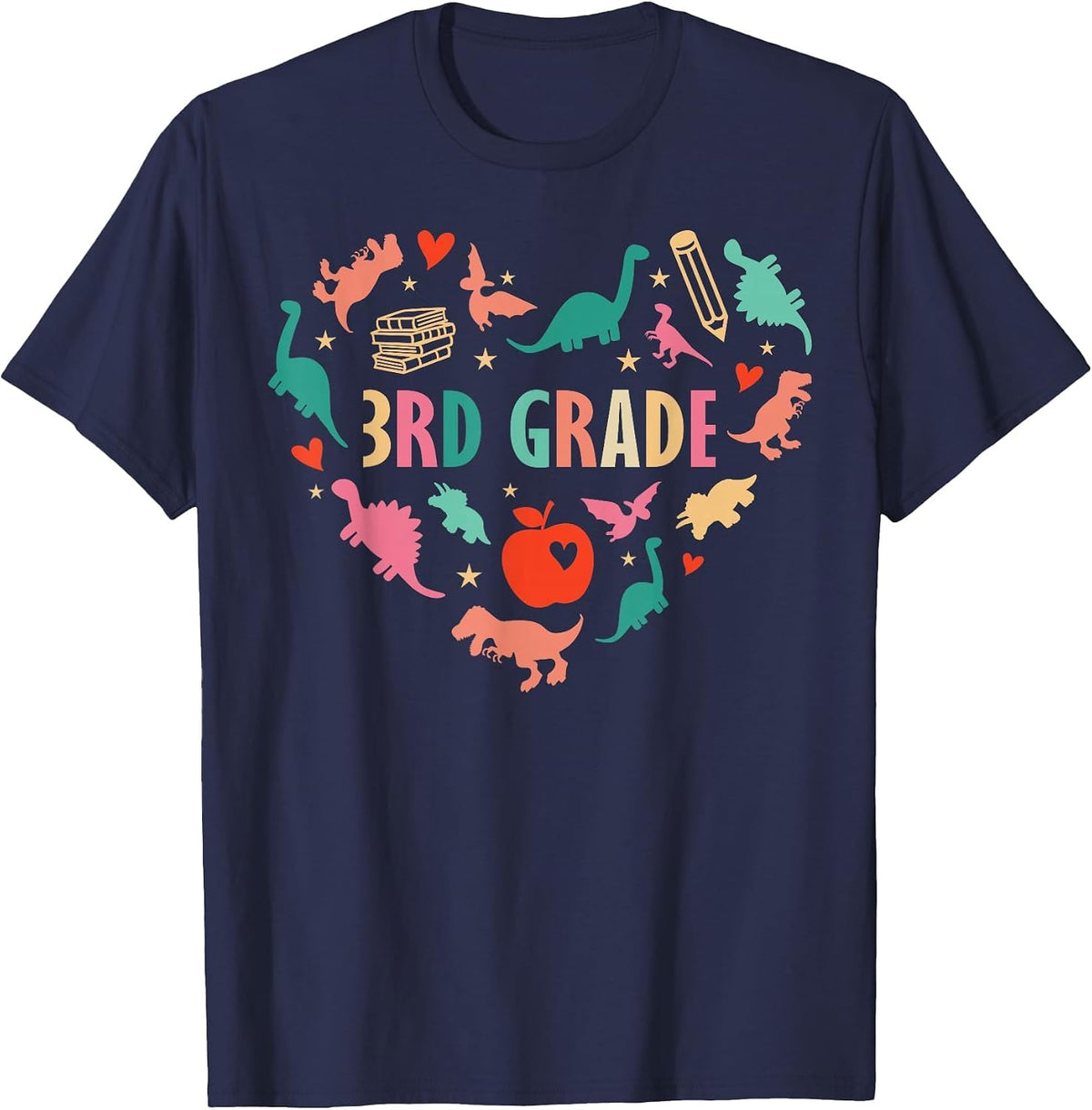 Team 3rd Grade Dinosaur Heart Third Grade Crew Teacher Kids T-Shirt - Navy Blue