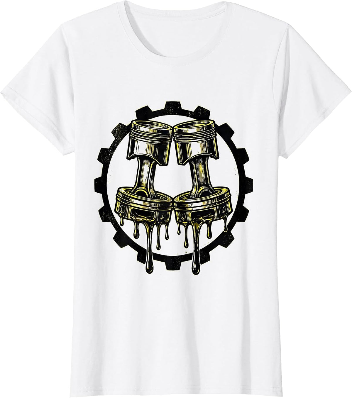 Oil-Dripping Pistons Symmetrical Engine Art T-Shirt - White