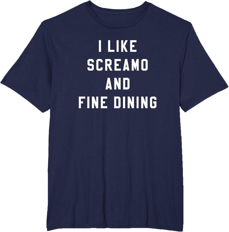 I Like Screamo and FINE Dining Funny Emo Goth Punk Music T-Shirt, Men's Big and Tall, Navy Blue, 4X Tall - As Pictured