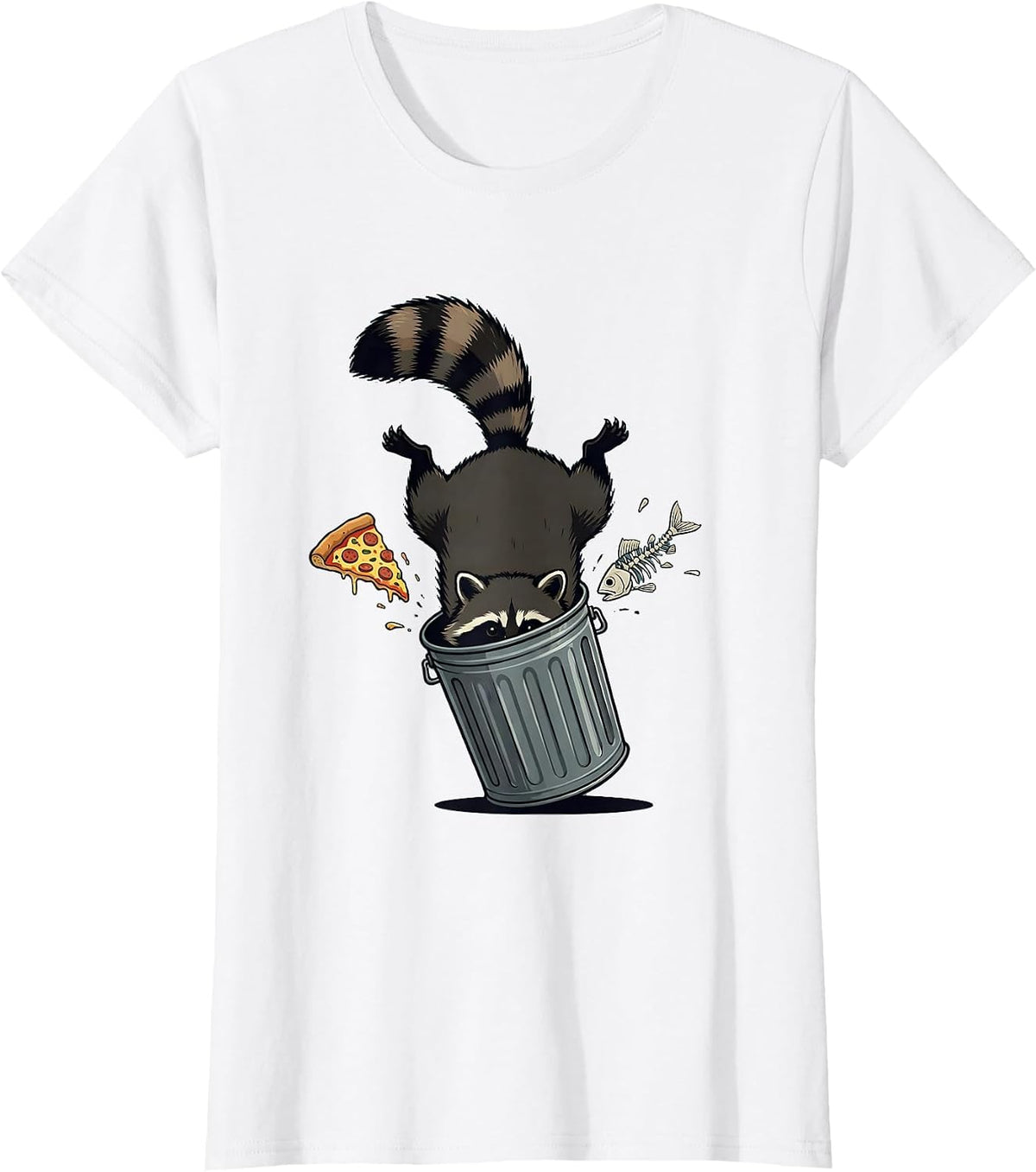 Midnight Raccoon Trash Can Raid Funny Graphic T-Shirt - White