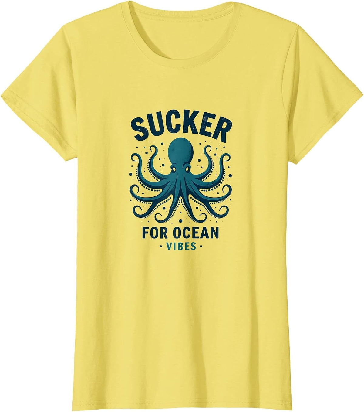 Sucker for Ocean Vibes Octopus Design T-Shirt - Lemon Yellow