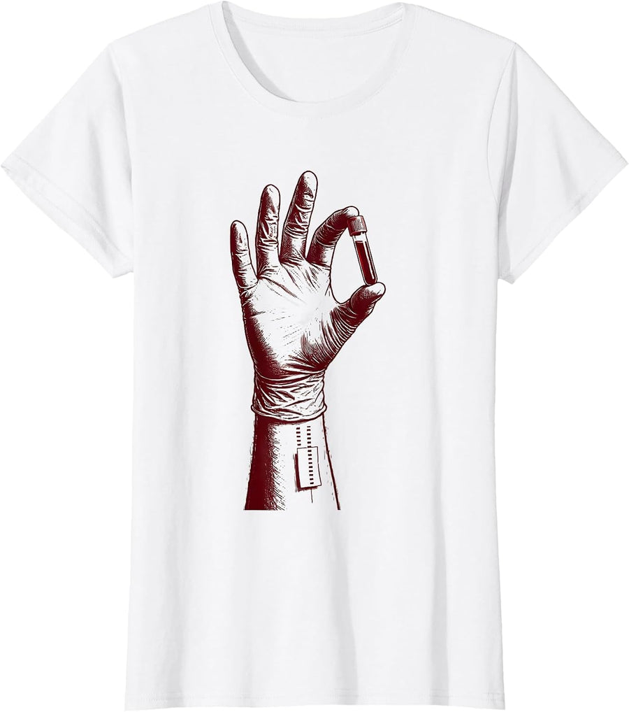 Women's Blood Tube Gift Phlebotomist Tech Christmas Humor T-Shirt - White