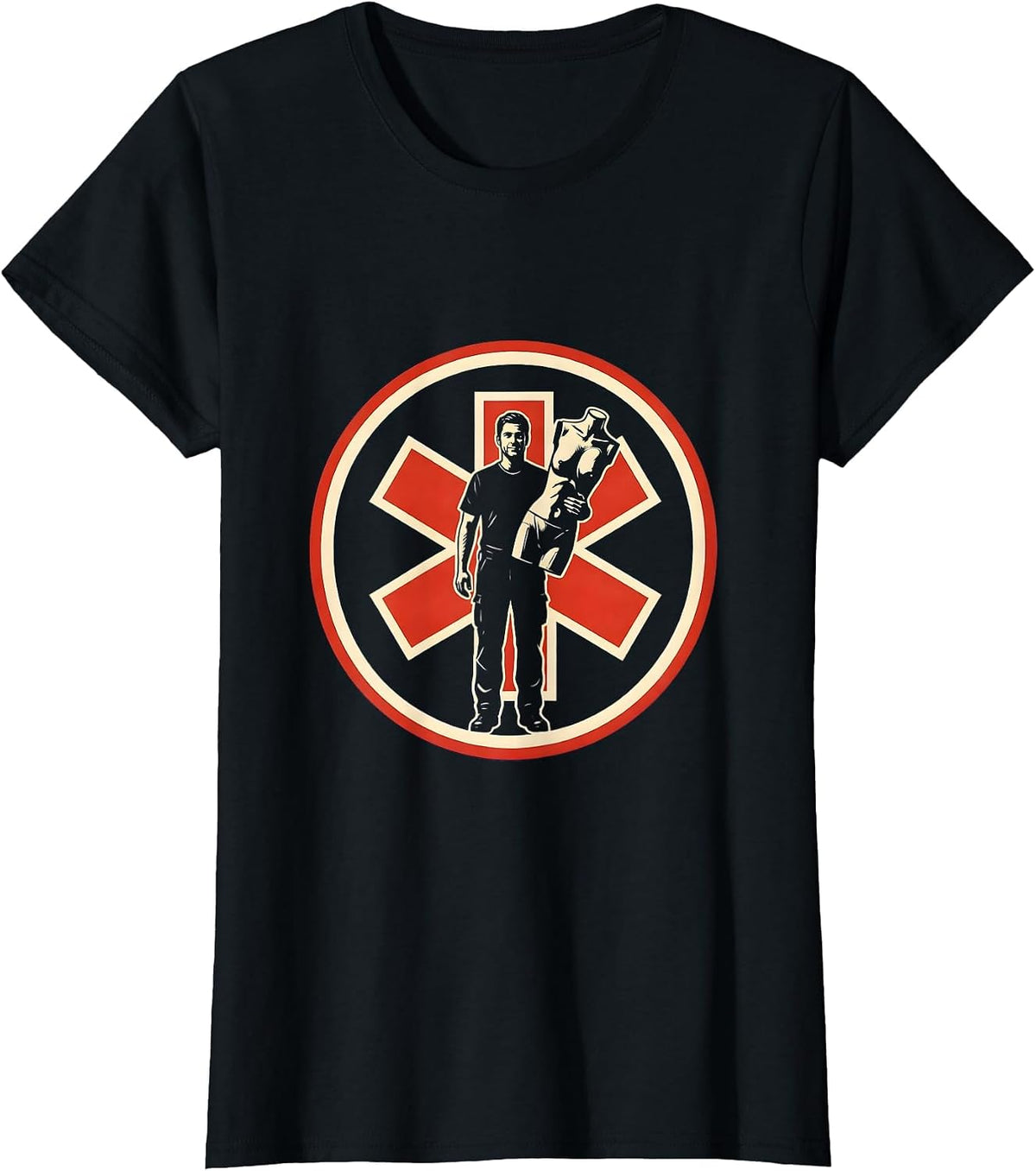 Women's EMT Mannequin Deadpan Humor Stencil Graphic T-Shirt - Black