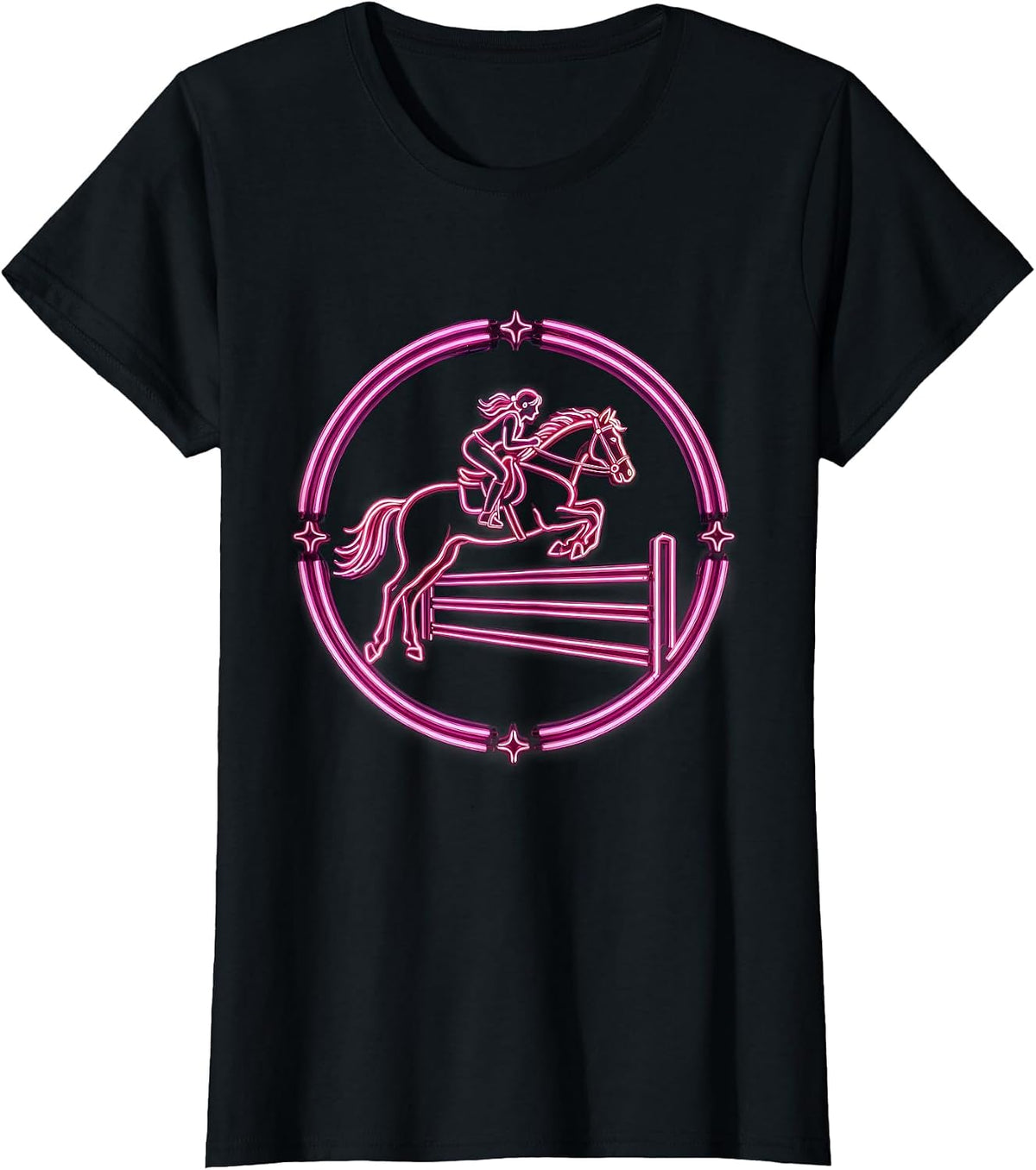 Women's Lets Go Girls Horseback Rider Jumping Fence T-Shirt - Black