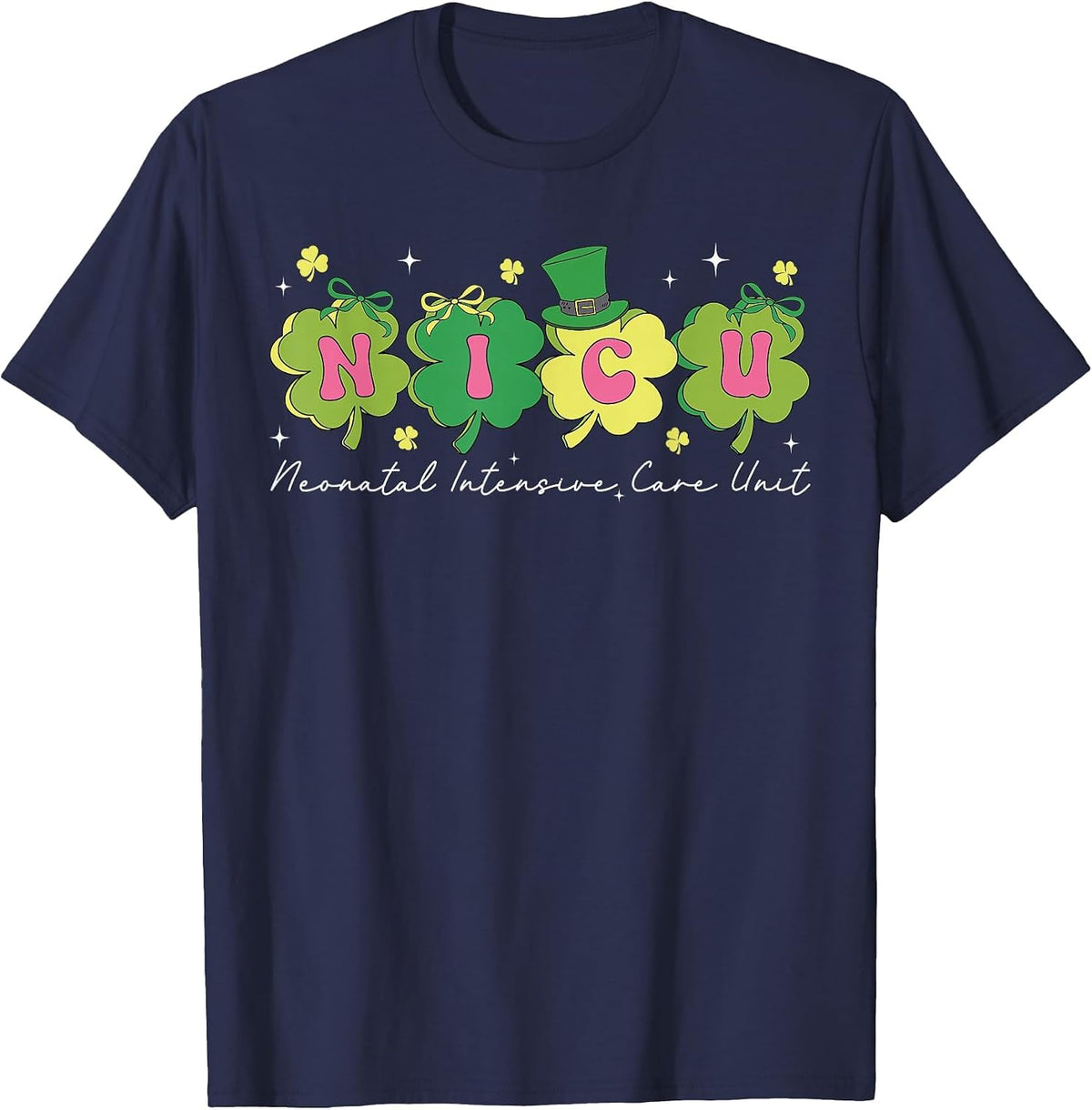 Happy St Patrick's Day Retro Shamrock NICU Nurse Nursing T-Shirt - Navy Blue