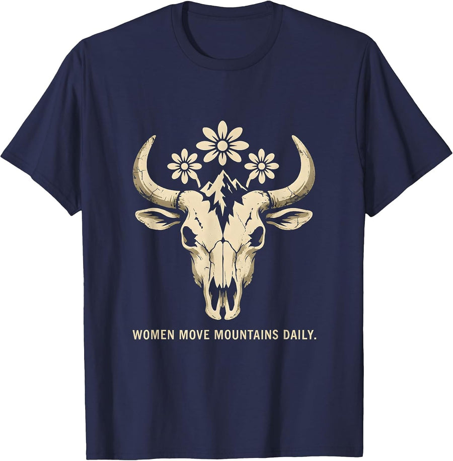 Women Move Mountains Daily Labor Day Design T-Shirt - Navy Blue