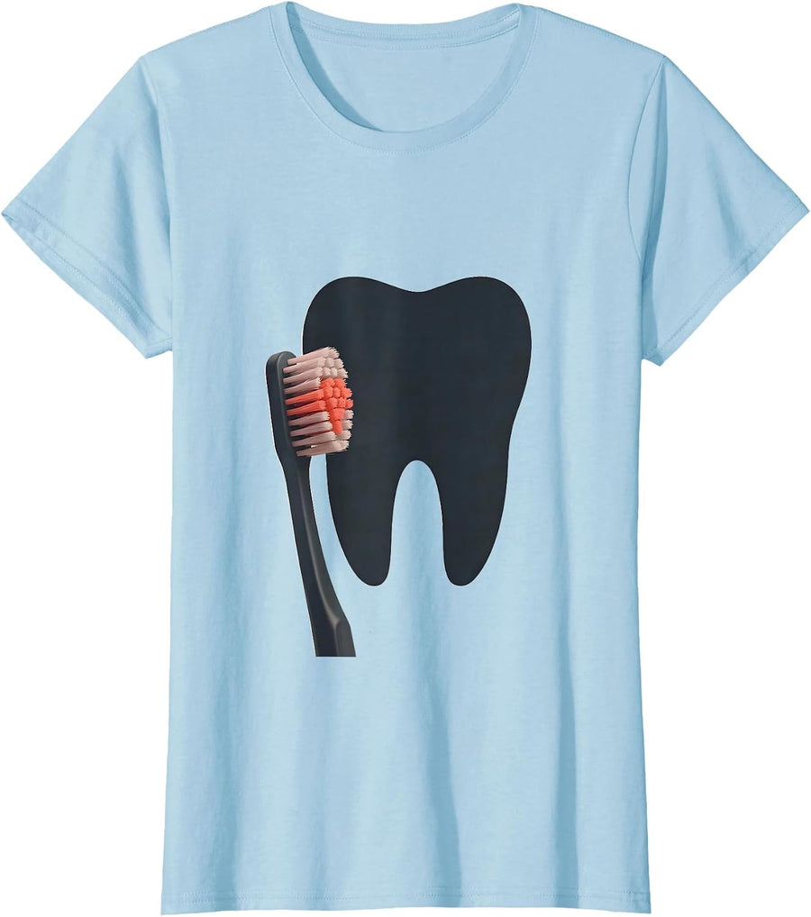 Women's Broad Incisor Heart Toothbrush Cute Dental Humor T-Shirt - Baby Blue