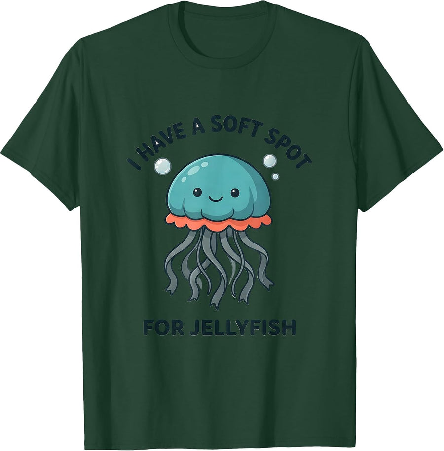 Men's I Have A Soft Spot For Jellyfish Cute Kawaii Sea Creature T-Shirt - Dark Green