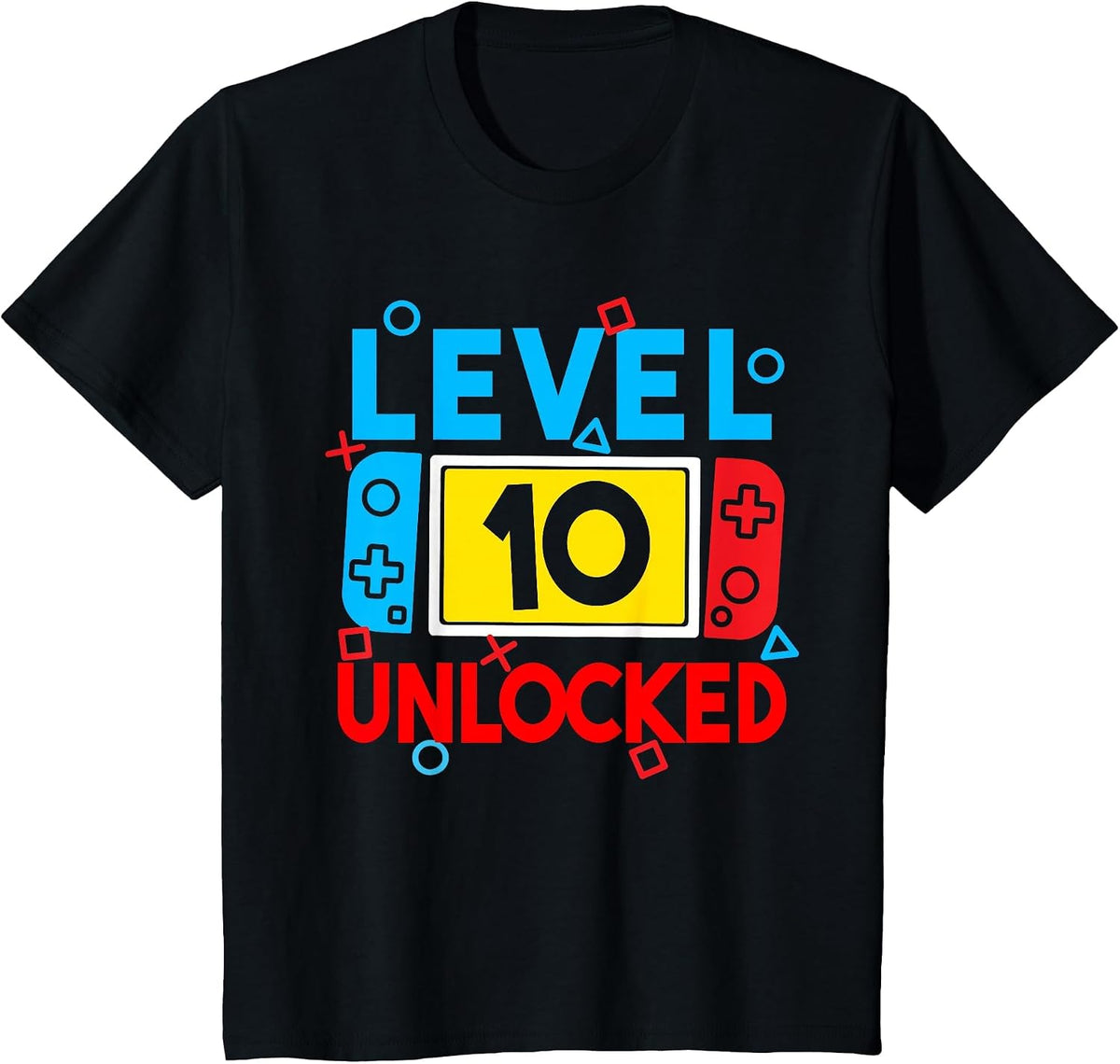 Level 10 Unlocked Gamer 10th Birthday Video Game Boys Girls T-Shirt - Black