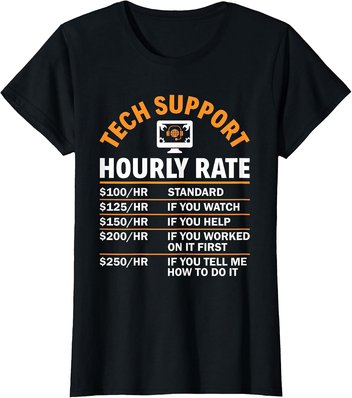 Tech Support Hourly Rate Computer Nerd Sysadmin Tech Support T-Shirt - Black