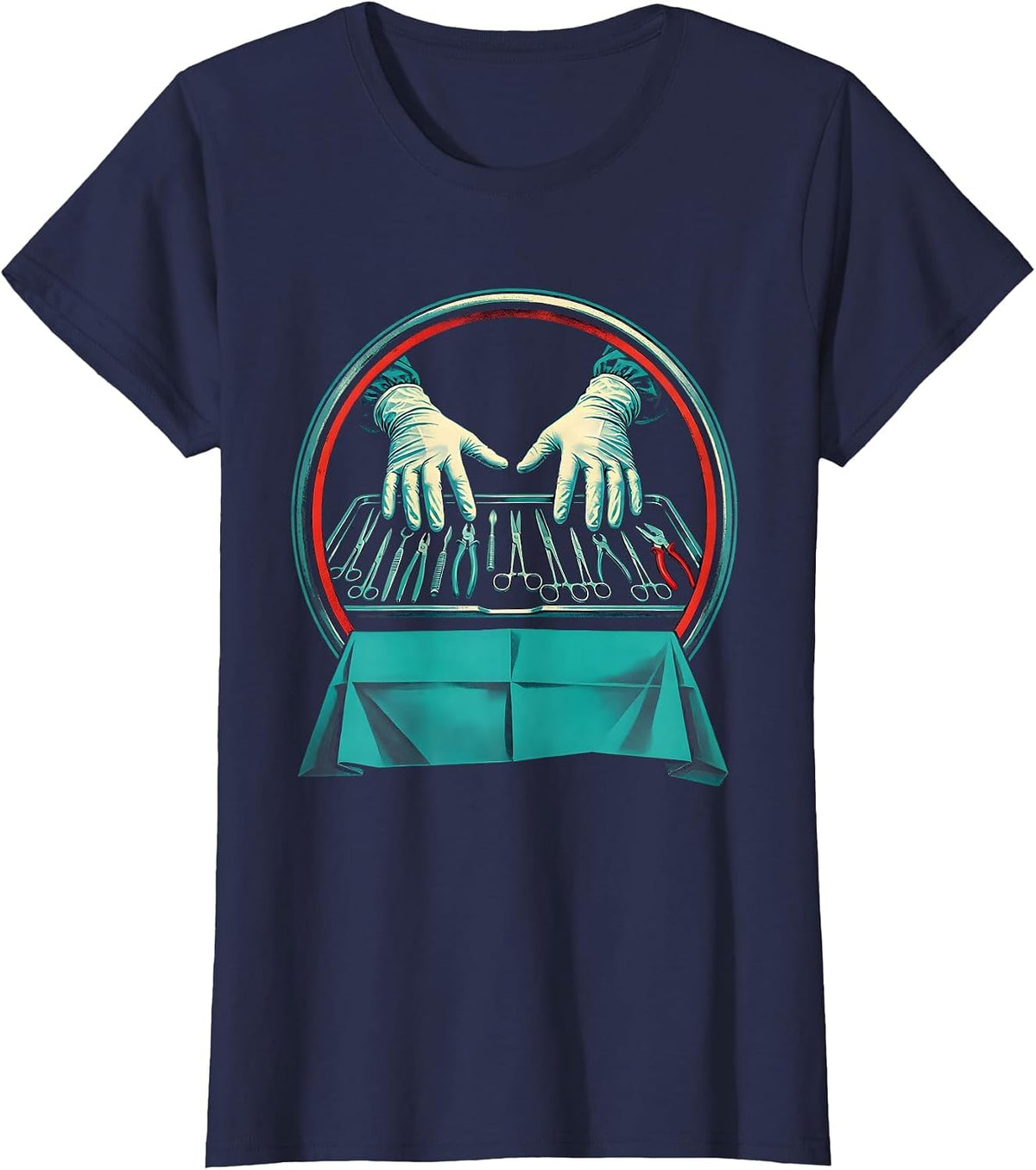 Women's Surgical Tech Hands Badge OR Scrub Tech Pride T-Shirt - Navy Blue
