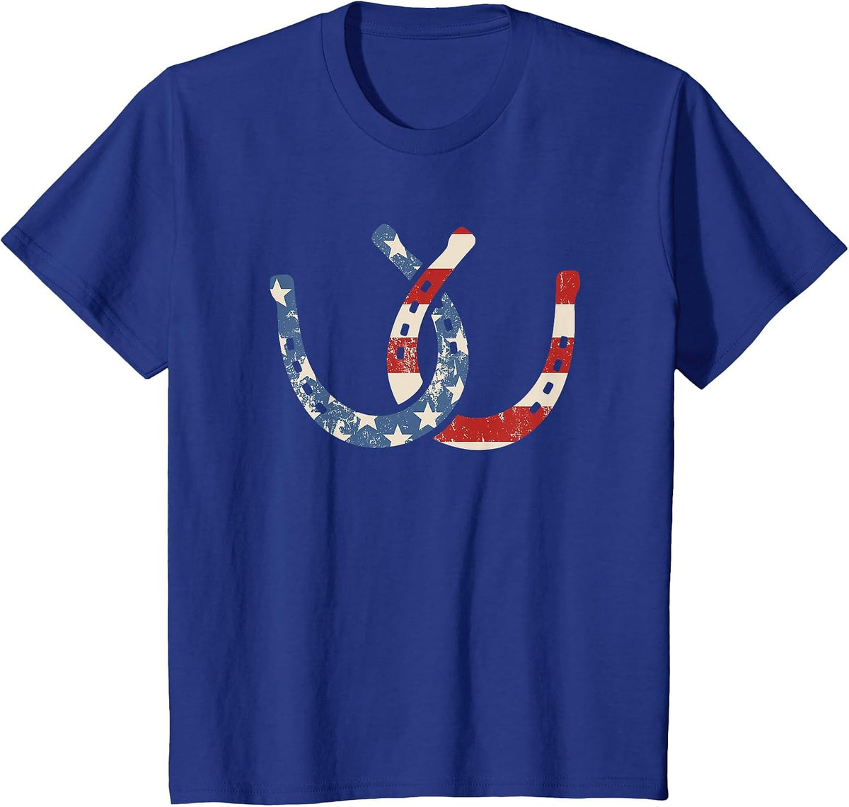 Horseshoe Flag July 4th Horseback Riding Horse Equestrian T-Shirt - Royal Blue