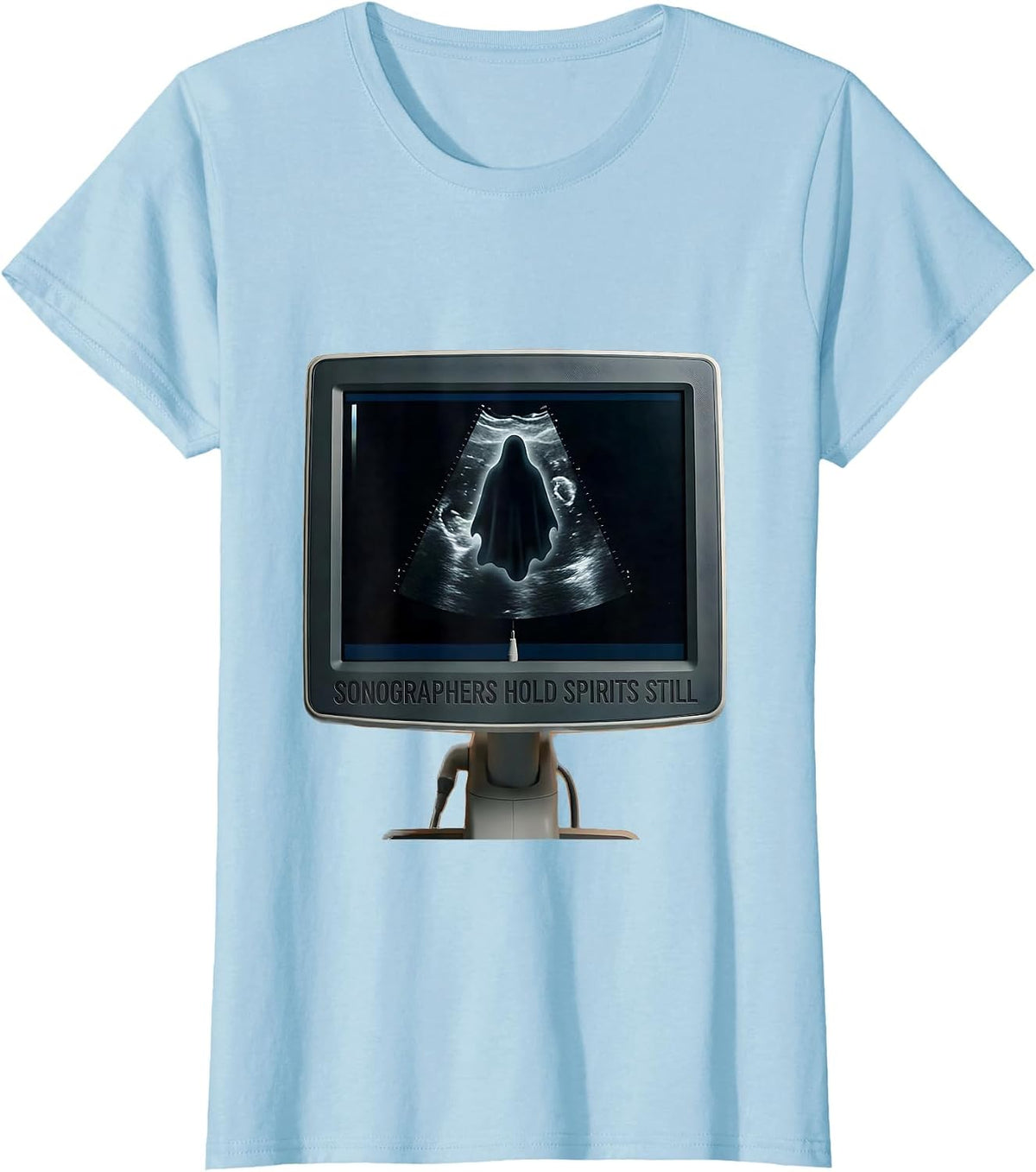 Sonographers Hold Spirits Still Minimal Halloween Ultrasound T-Shirt - Baby Blue