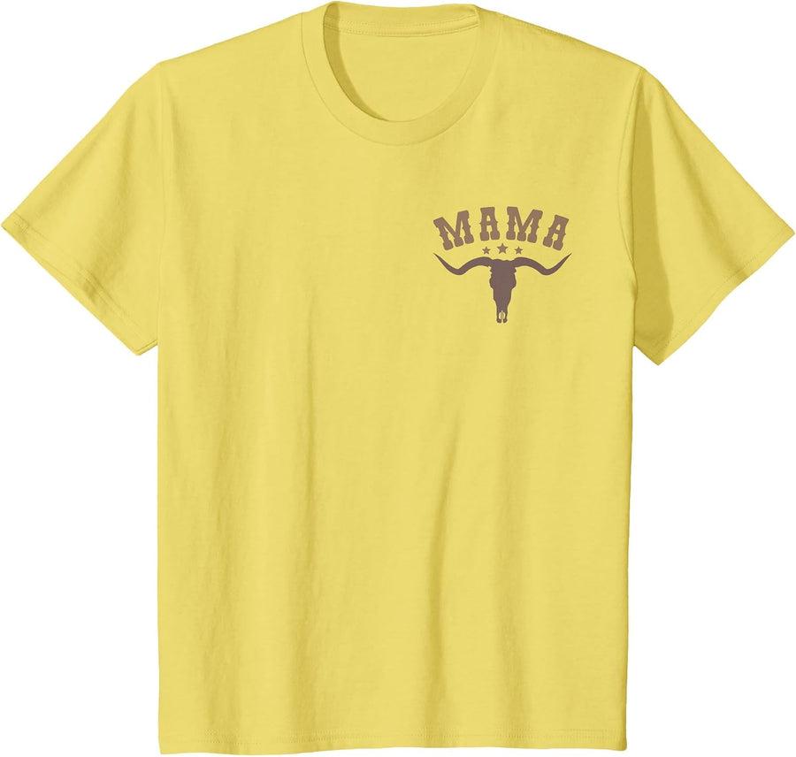 Mama Skull Highland Cow Boy Western Rodeo Family Matching T-Shirt, Youth, Lemon Yellow, Medium - As Pictured