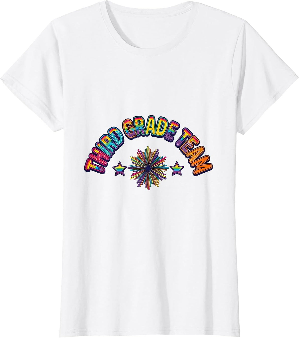 Women's Third Grade Team Colorful Back To School Teacher Student T-Shirt - White