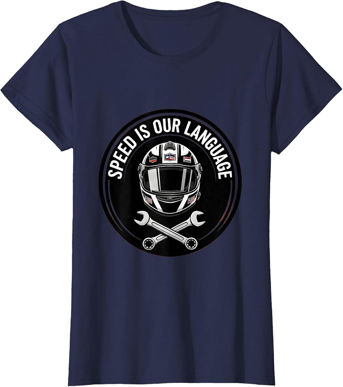 Women's Speed Is Our Language Pit Crew Racing Design T-Shirt - Navy Blue