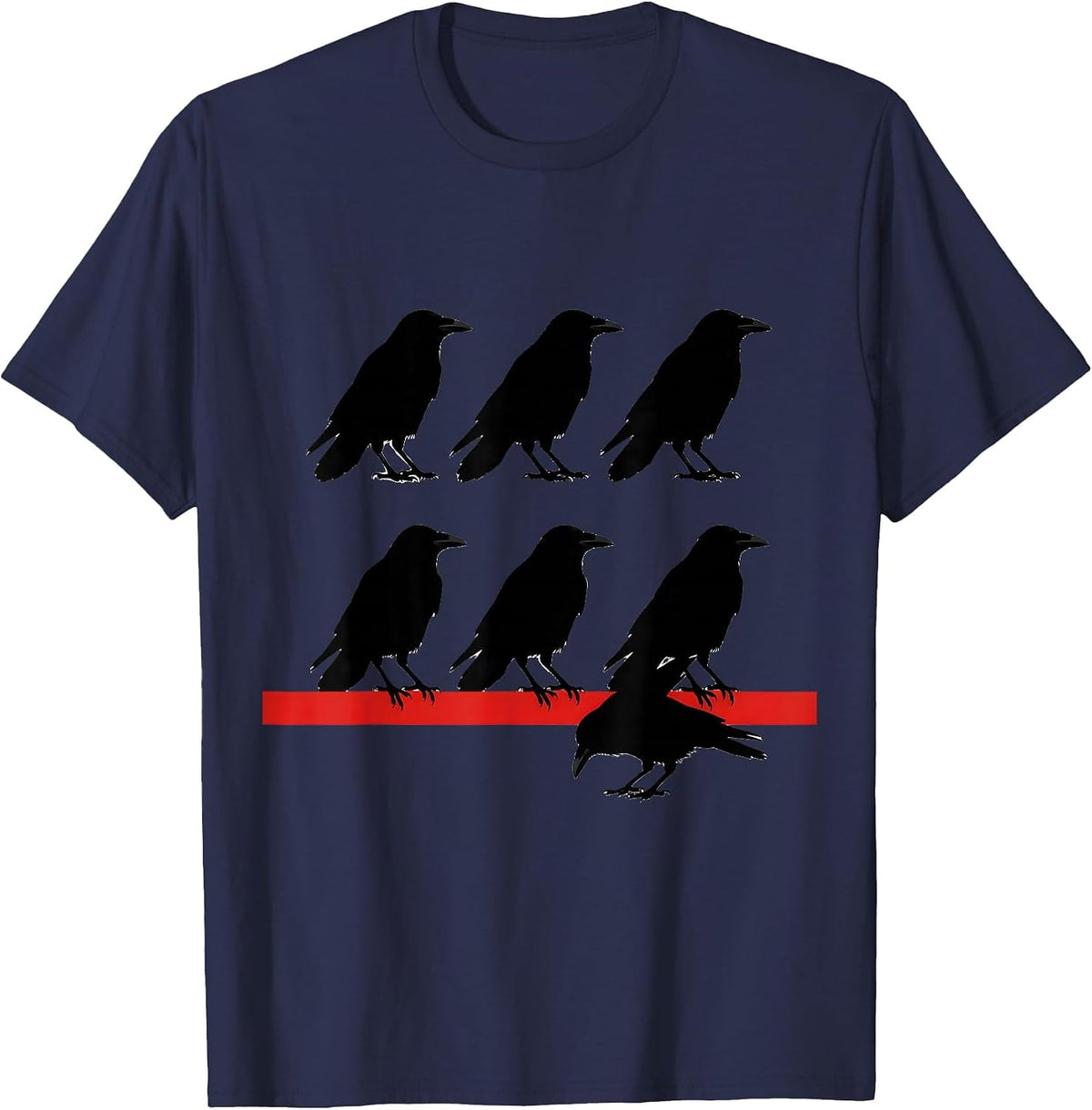 Men's Six Crow Silhouettes Dark Humor Bird Lover Gothic T-Shirt - Navy Blue