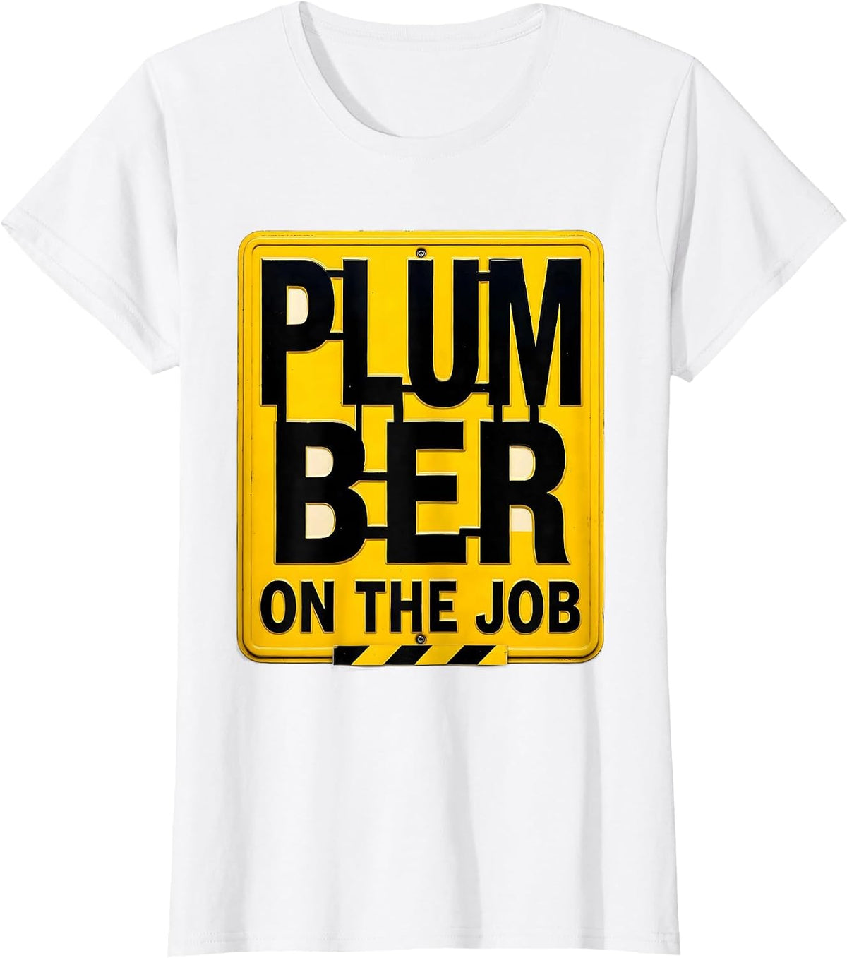 Women's Plumber On The Job Stencil Graphic Work Uniform Crew T-Shirt - White
