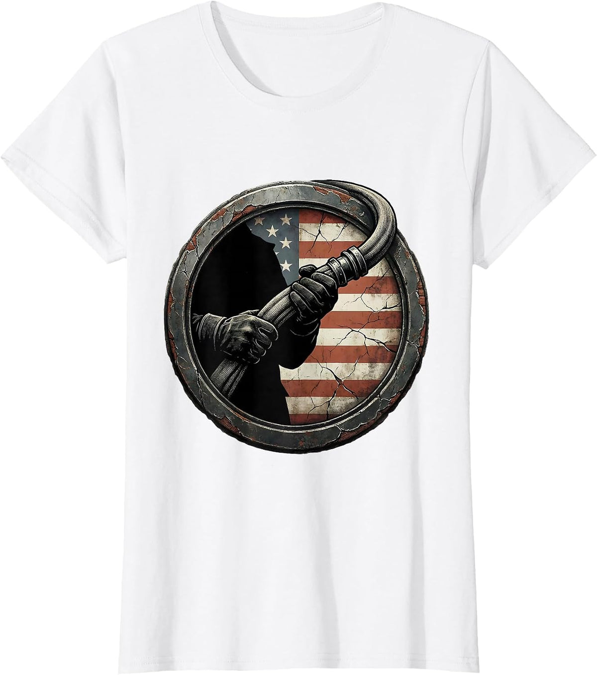 Firefighter Gripping Fire Hose Graphic Design T-Shirt - White