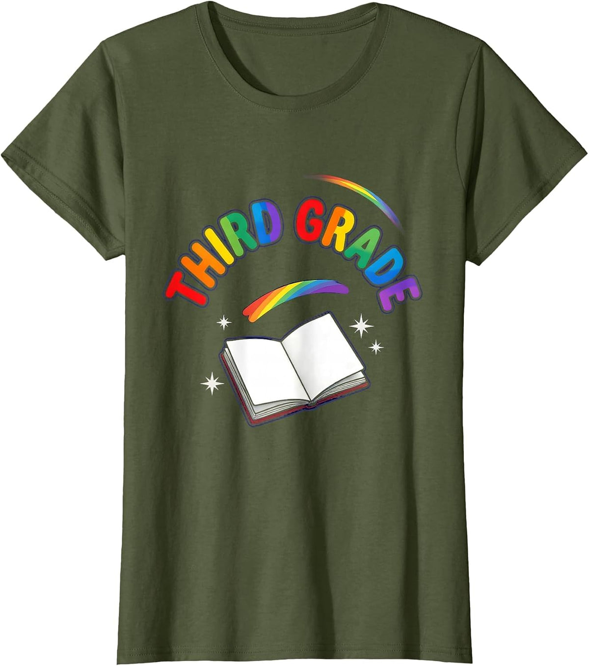 Women's Third Grade Colorful Back To School Teacher Student First T-Shirt - Olive Green