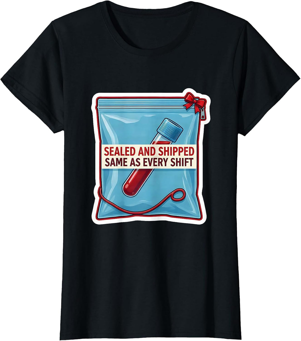 Women's Sealed And Shipped, Same As Every Shift Phlebotomist Humor T-Shirt - Black