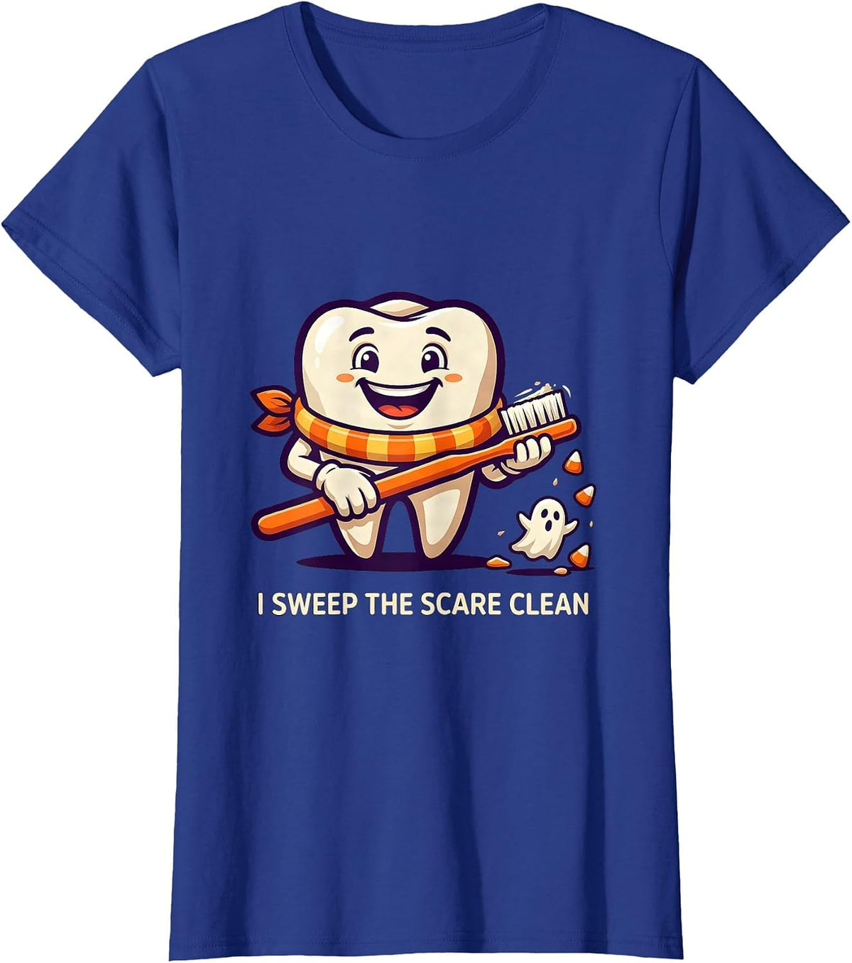 Women's I Sweep The Scare Clean Funny Dentist Halloween Ghost T-Shirt - Royal Blue