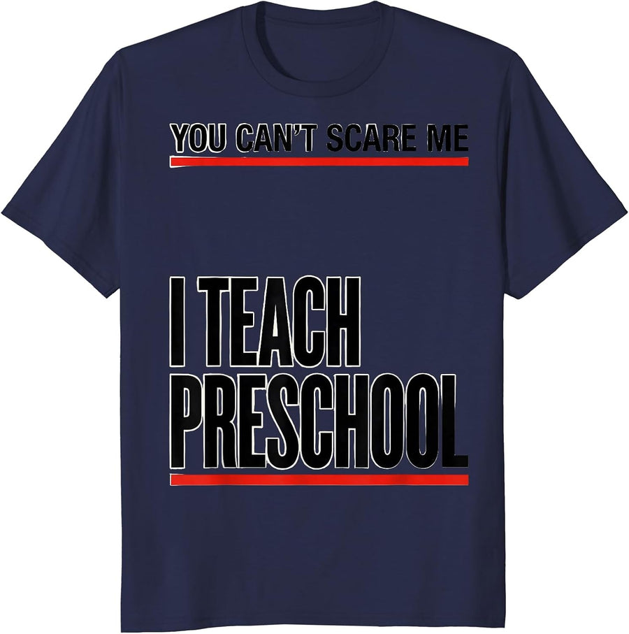 You Can't Scare Me I Teach Preschool Funny Halloween Teacher T-Shirt - Navy Blue