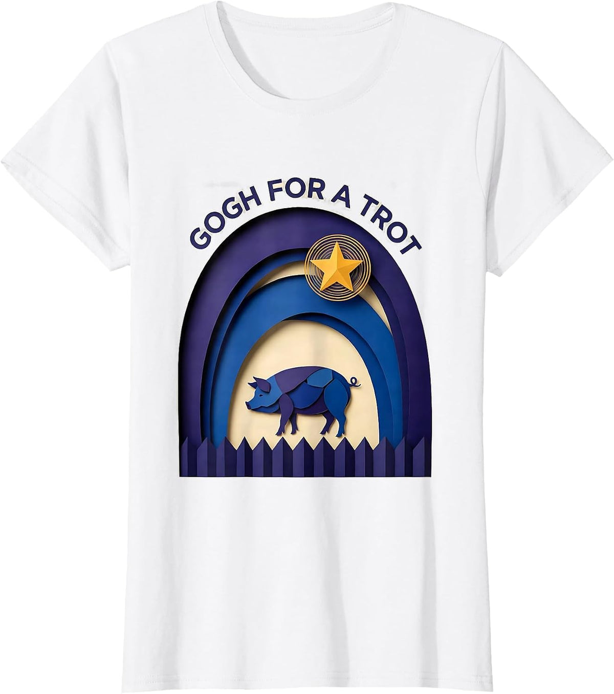 Women's Gogh For A Trot Paper Cutout Van Gogh Art Parody Animal T-Shirt - White
