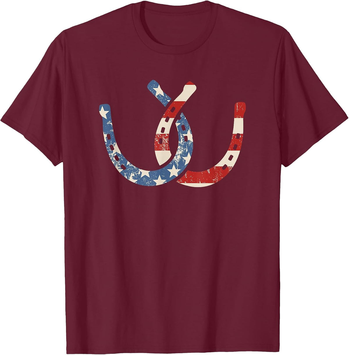 Horseshoe Flag July 4th Horseback Riding Horse Equestrian T-Shirt - Burgundy