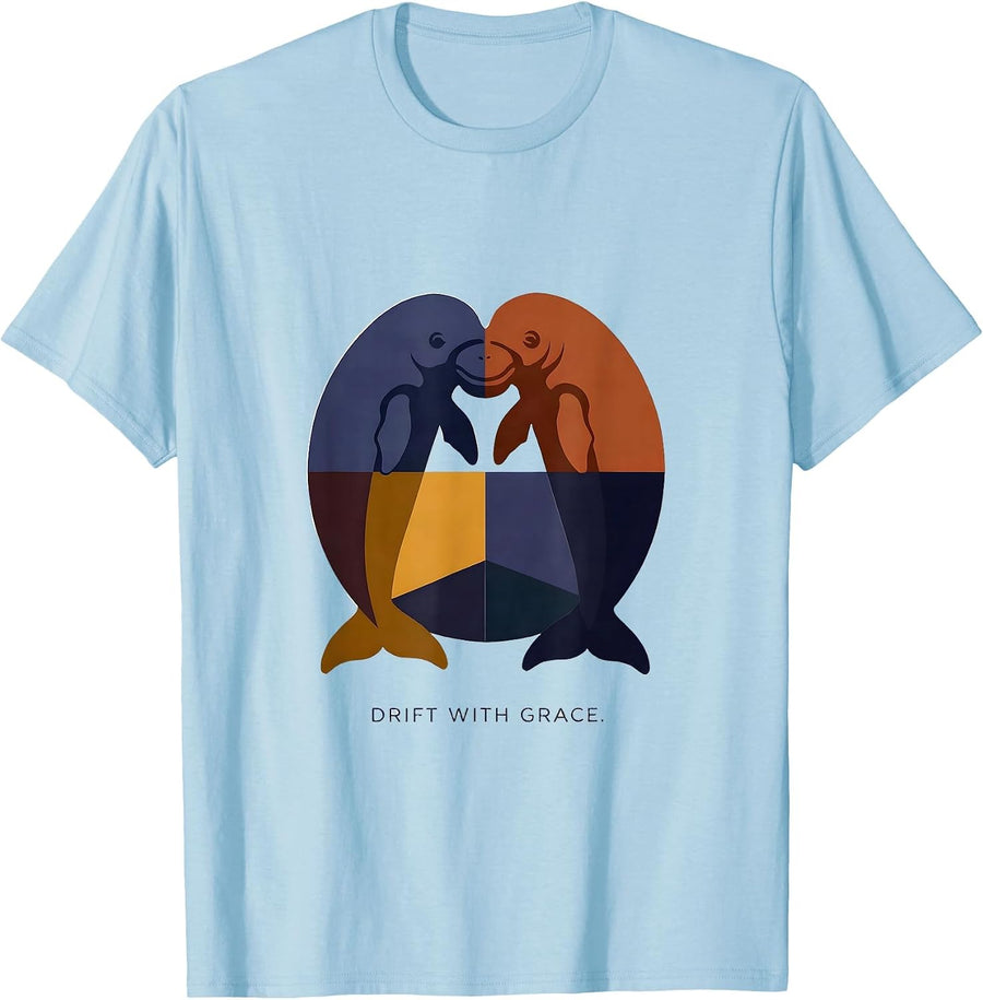 Men's Drift With Grace Quilt Block Manatee Lover Gift T-Shirt - Baby Blue