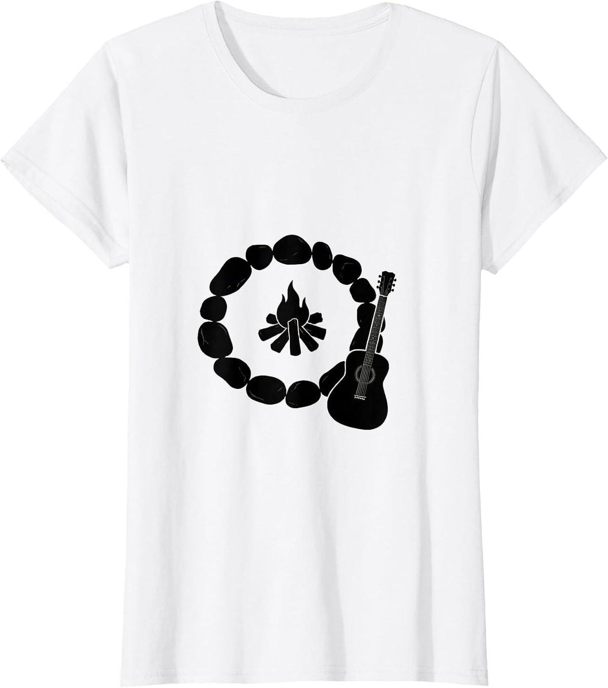 College Campfire Guitar Graphic Tee T-Shirt - White