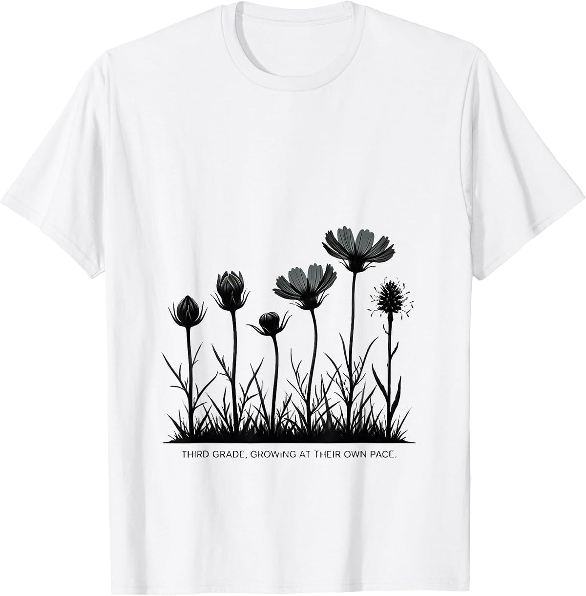 Men's Third Grade Growing At Their Own Pace Wildflower Teacher T-Shirt - White