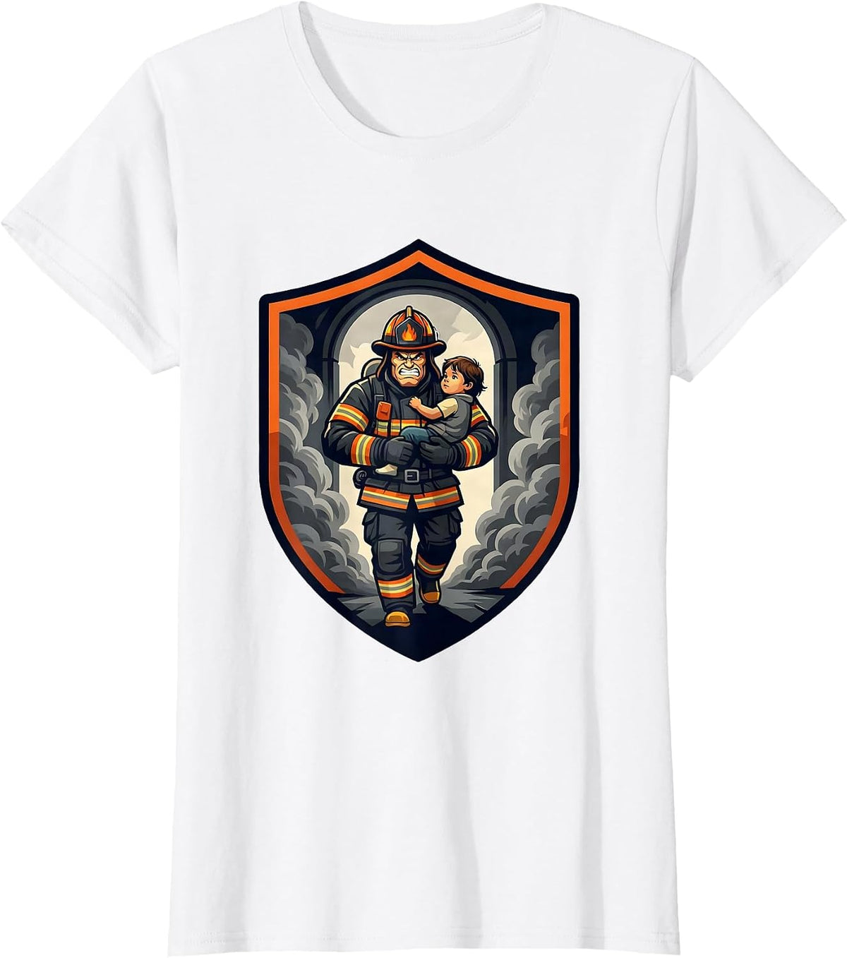 Firefighter Rescue Through Smoke Doorway T-Shirt - White