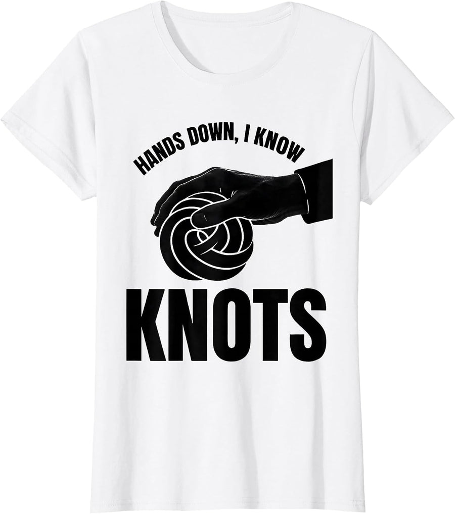 Women's Hands Down I Know Knots Funny Massage Therapist LMT Humor T-Shirt - White
