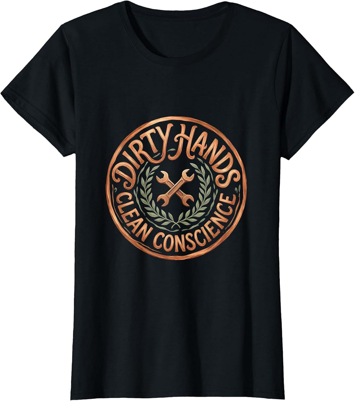 Women's Dirty Hands Clean Conscience Mechanic Design T-Shirt - Black