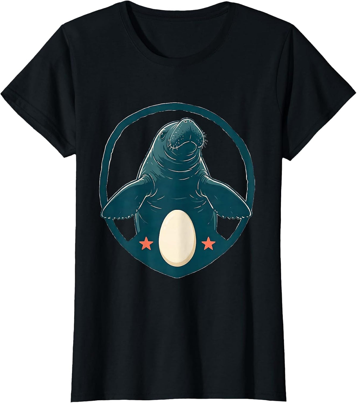 Women's Shield Manatee Potato Badge Funny Sea Cow Lover T-Shirt - Black