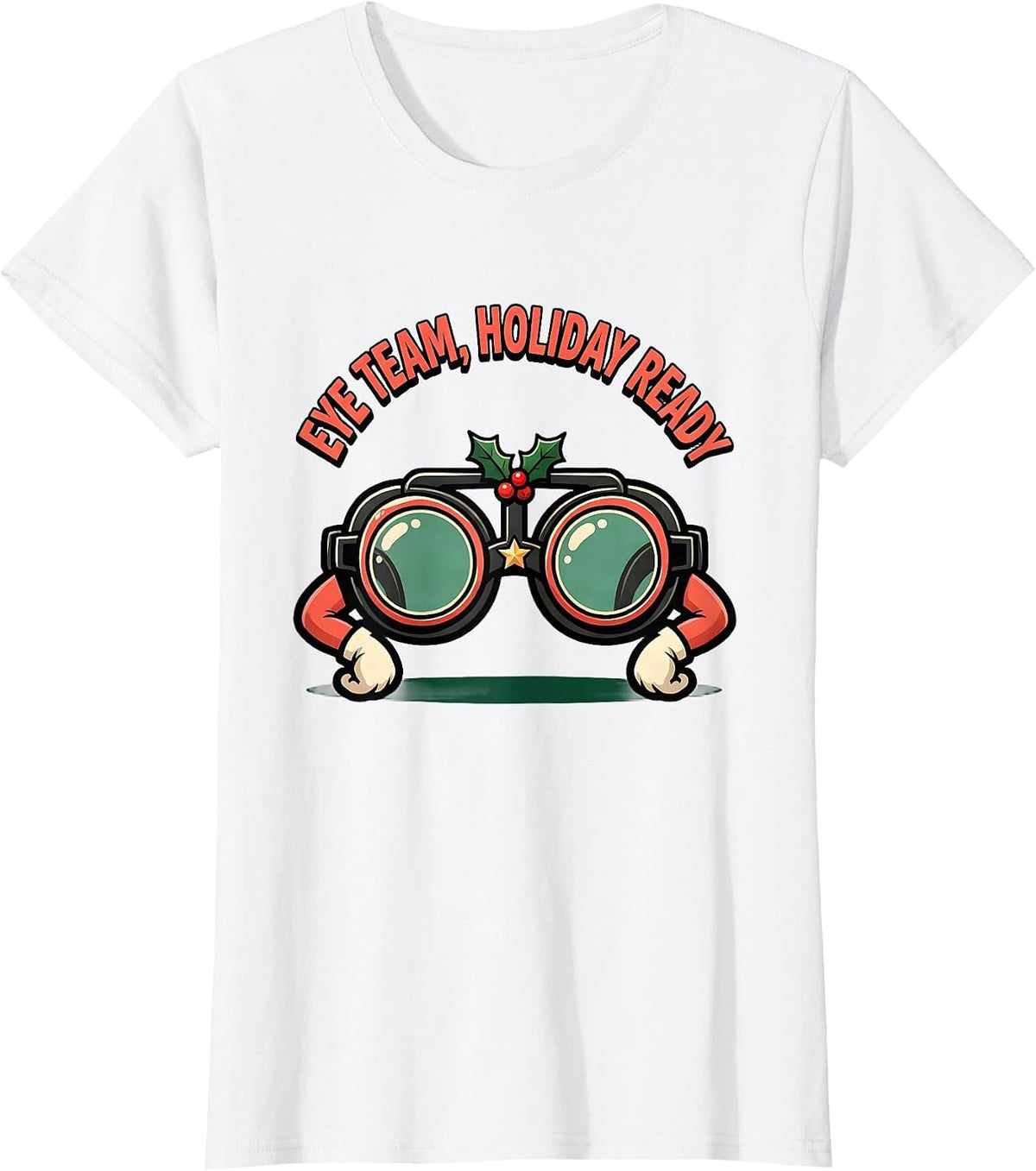 Eye Team Holiday Ready Cartoon Optometrist Christmas T-Shirt - White